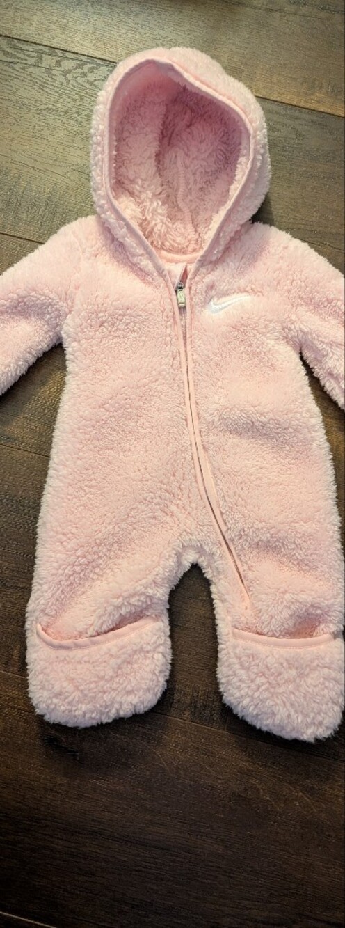 Nike Baby Plush Hooded One-Piece Romper in Light Pink